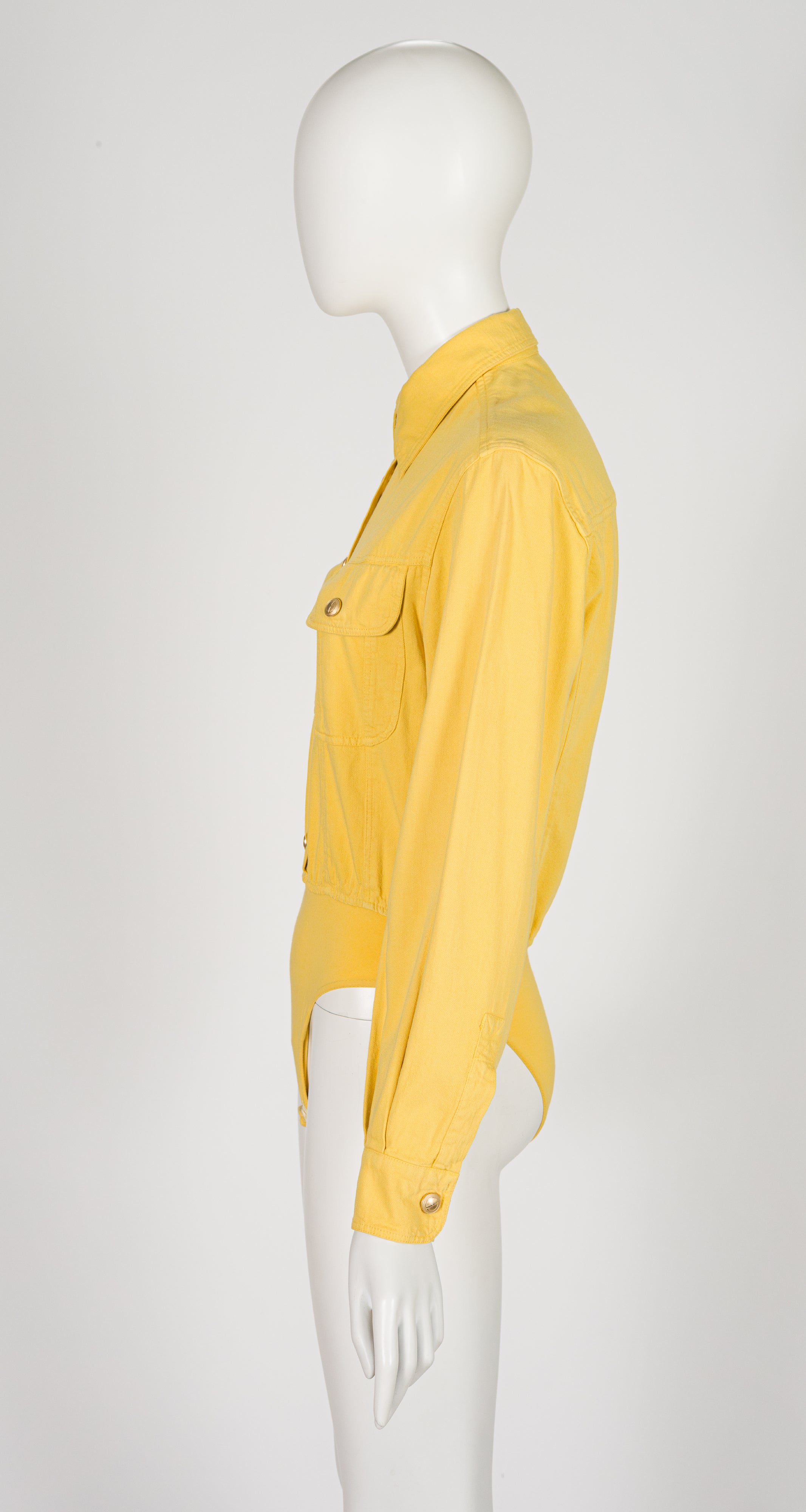 1993 Yellow Denim Cotton Logo Snap Bodysuit