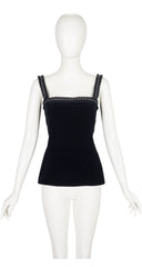 1981-82 F/W Rhinestone Ruffle Trim Black Velvet Top