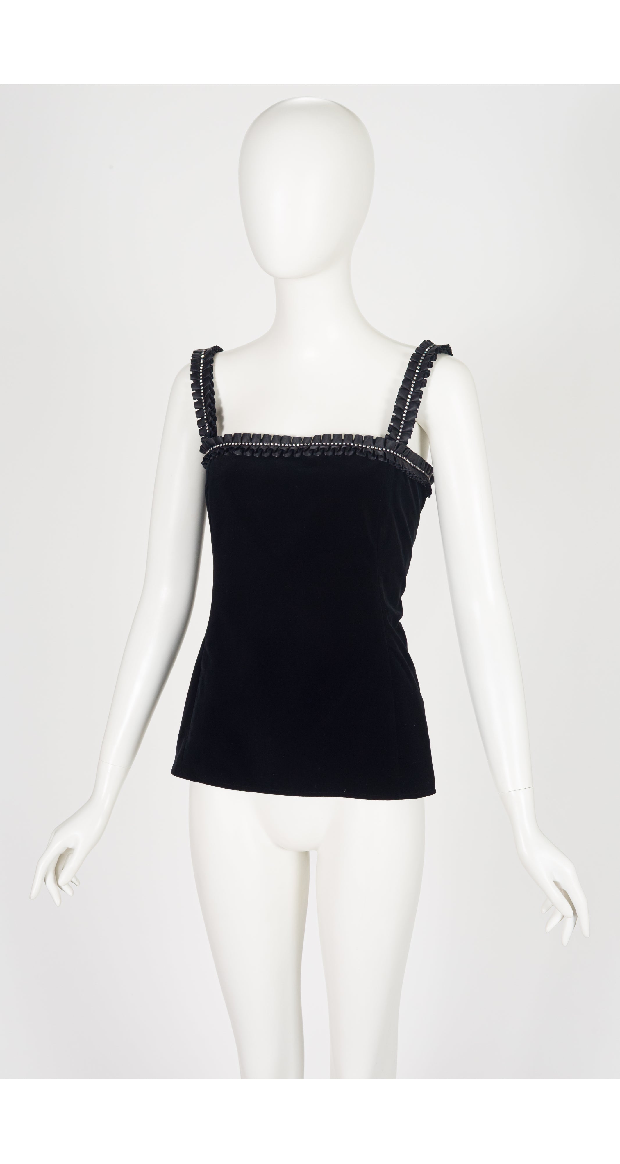 1981-82 F/W Rhinestone Ruffle Trim Black Velvet Top