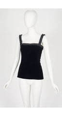 1981-82 F/W Rhinestone Ruffle Trim Black Velvet Top