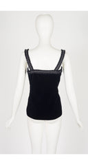 1981-82 F/W Rhinestone Ruffle Trim Black Velvet Top