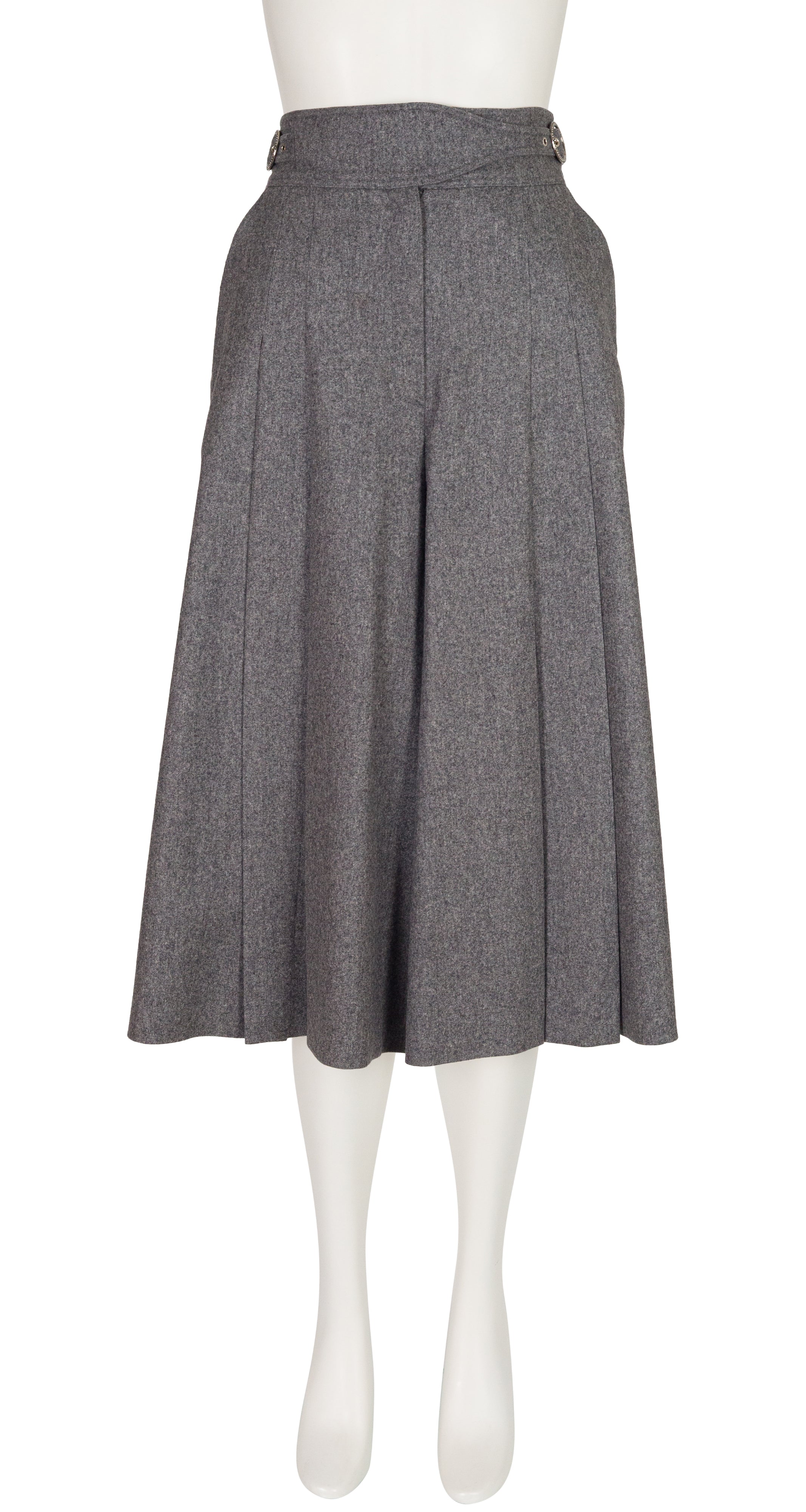 1980s Gray Wool Pleated High-Waisted Culottes