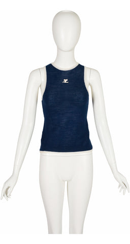 1970s Logo Navy Knit Sleeveless Top