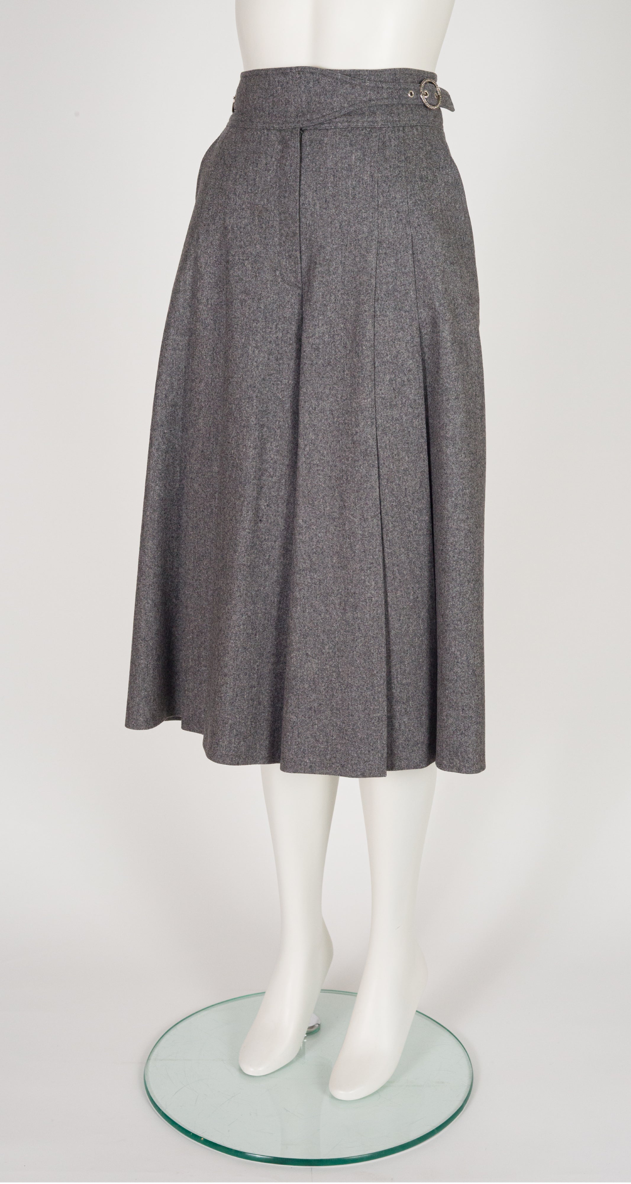 1980s Gray Wool Pleated High-Waisted Culottes