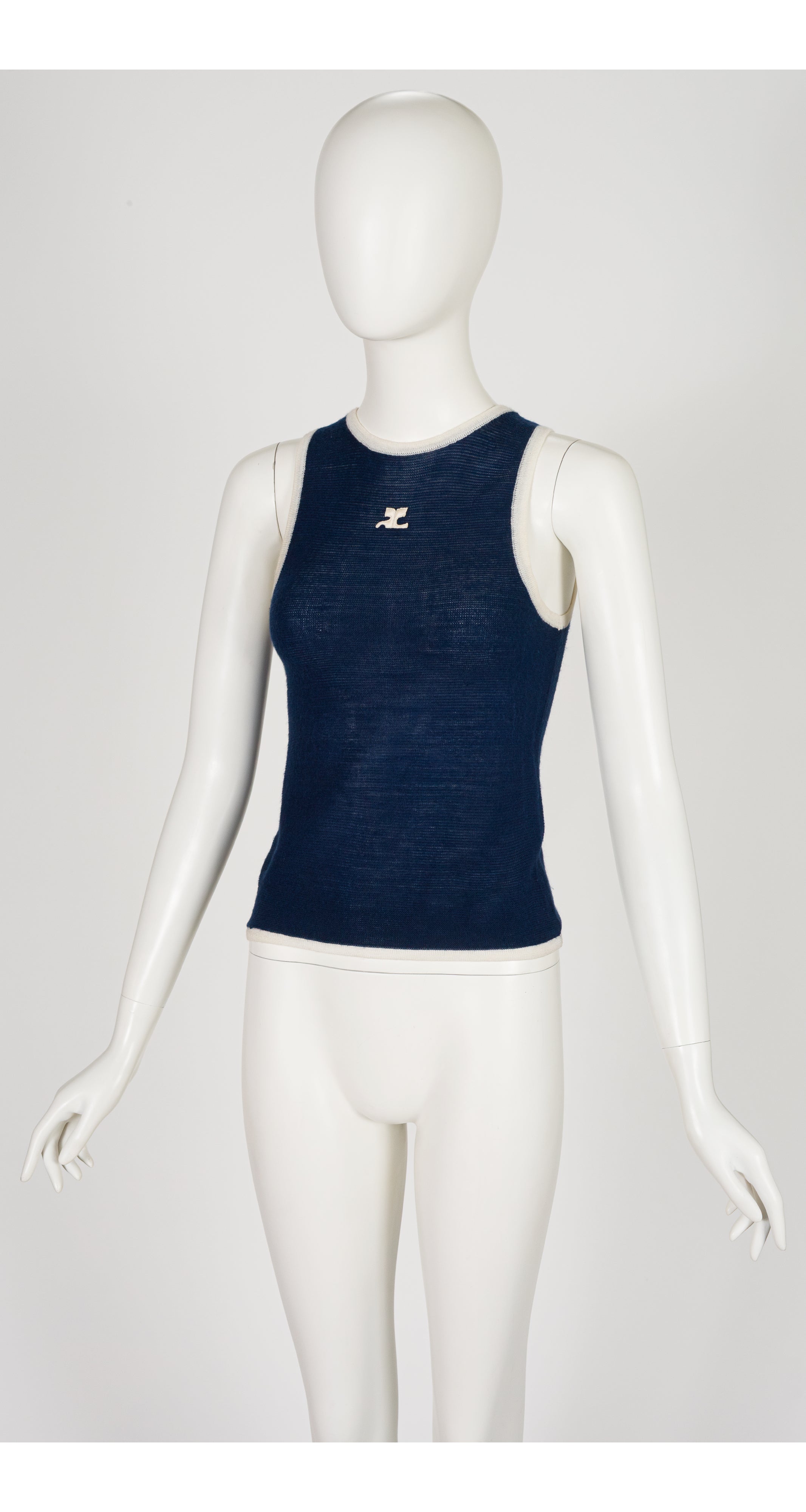 1970s Logo Navy Knit Sleeveless Top
