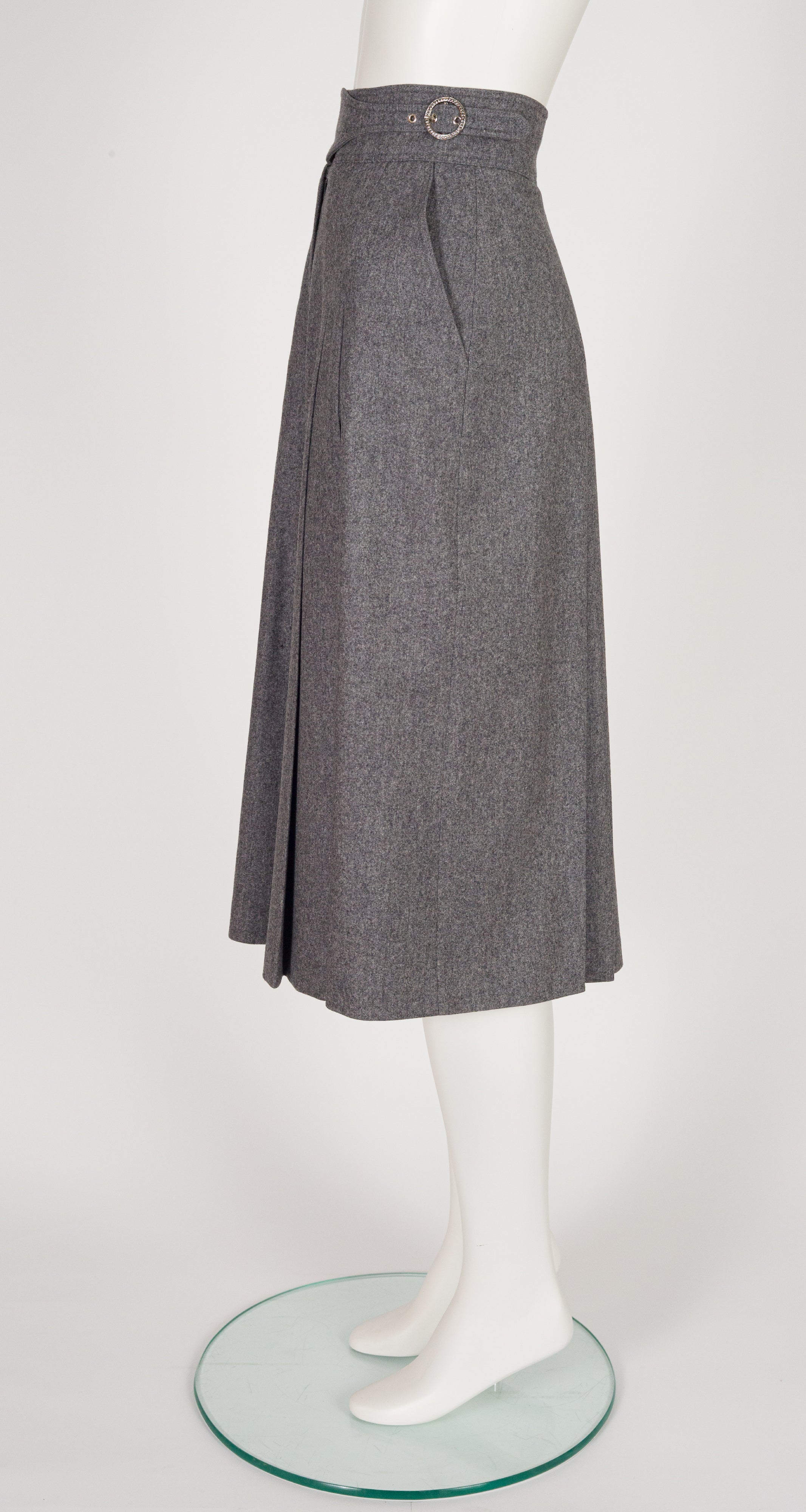 1980s Gray Wool Pleated High-Waisted Culottes