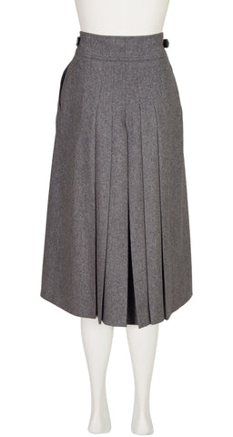 1980s Gray Wool Pleated High-Waisted Culottes