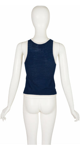 1970s Logo Navy Knit Sleeveless Top