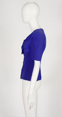 1990s Indigo Silk Tie V-Neck Short Sleeve Top