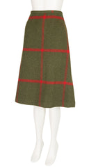 1970s Olive Green Plaid Wool Cape & Skirt Set