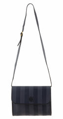 1980s Navy Pequin Stripe Vinyl Canvas Crossbody Bag