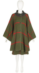1970s Olive Green Plaid Wool Cape & Skirt Set