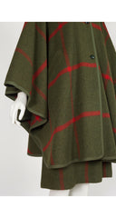 1970s Olive Green Plaid Wool Cape & Skirt Set