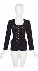 1989 S/S Black Wool Gabardine Lace-Up Back Jacket