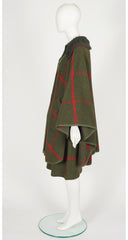 1970s Olive Green Plaid Wool Cape & Skirt Set