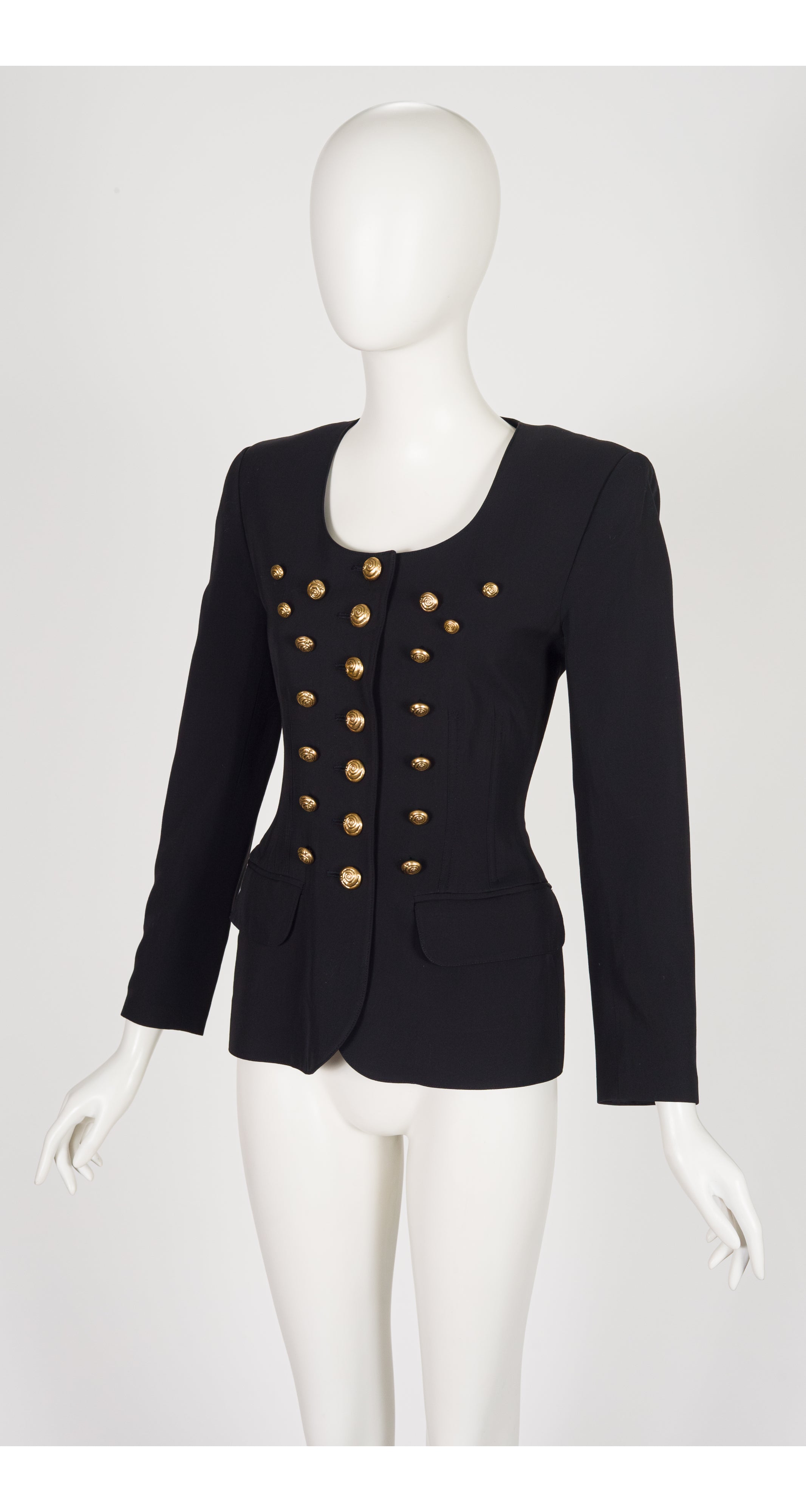 Lolita Lempicka 1989 S/S Black Wool Gabardine Lace-Up Back Jacket