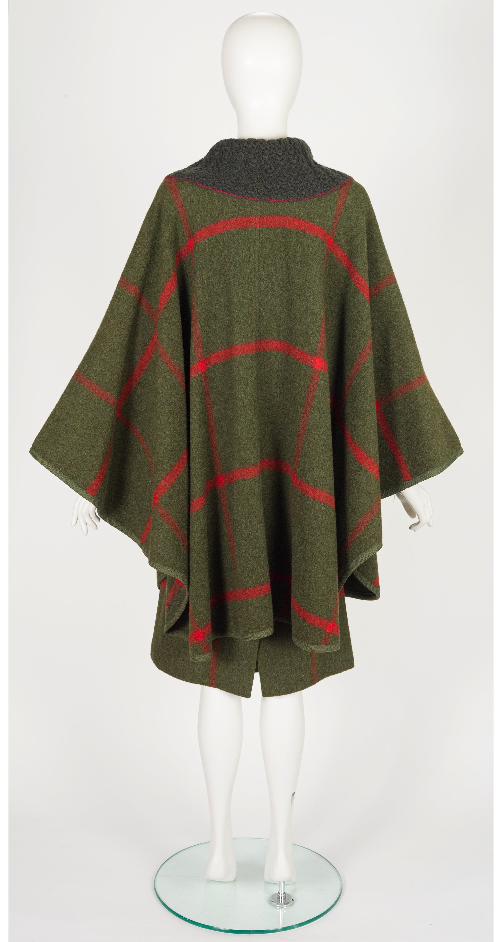 1970s Olive Green Plaid Wool Cape & Skirt Set