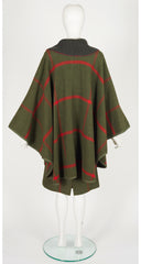 1970s Olive Green Plaid Wool Cape & Skirt Set