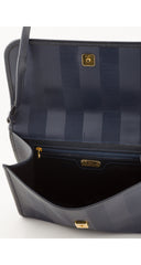 1980s Navy Pequin Stripe Vinyl Canvas Crossbody Bag