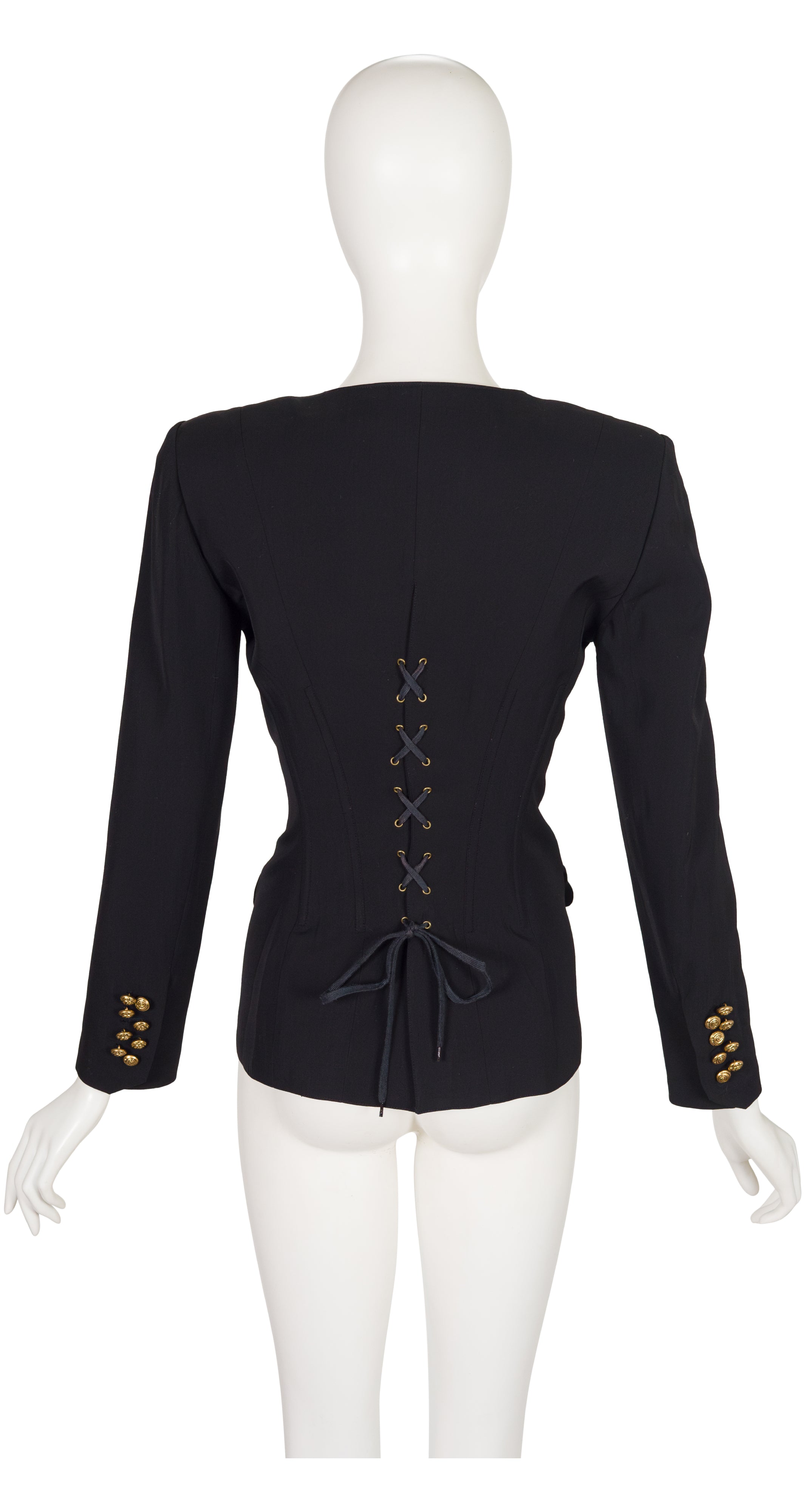 Lolita Lempicka 1989 S/S Black Wool Gabardine Lace-Up Back Jacket