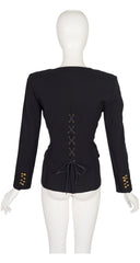 1989 S/S Black Wool Gabardine Lace-Up Back Jacket