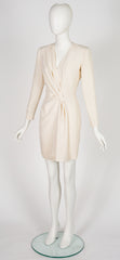 1990s Cream Silk Faux Wrap Dress