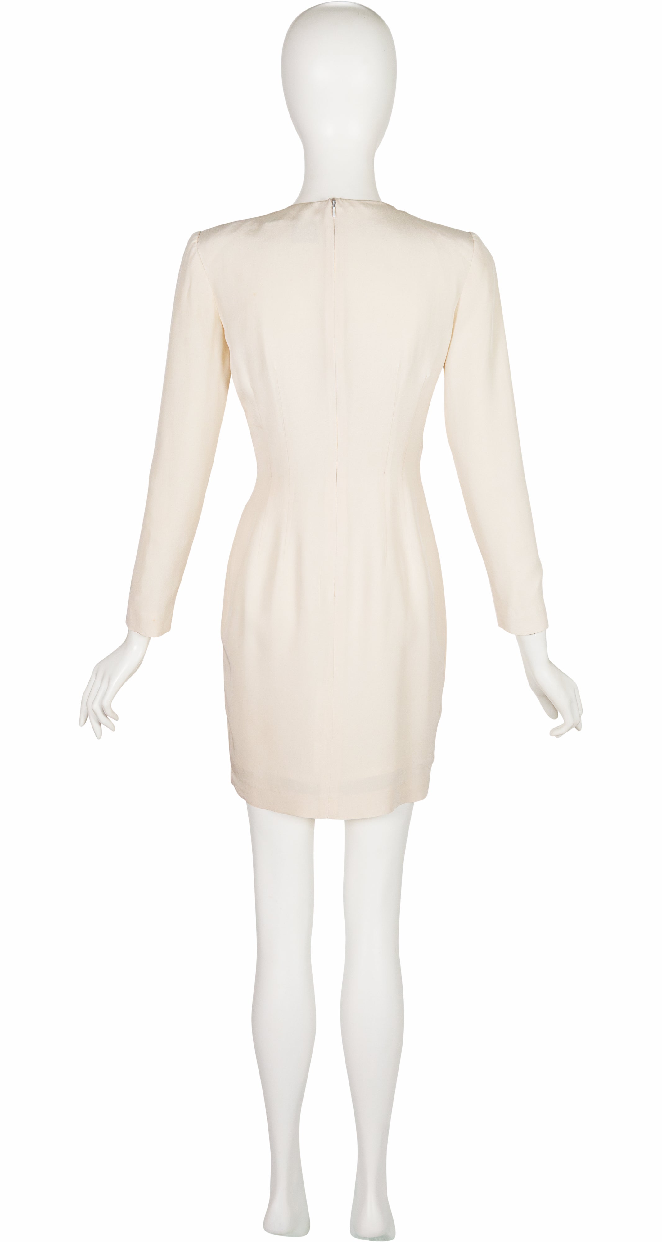 1990s Cream Silk Faux Wrap Dress