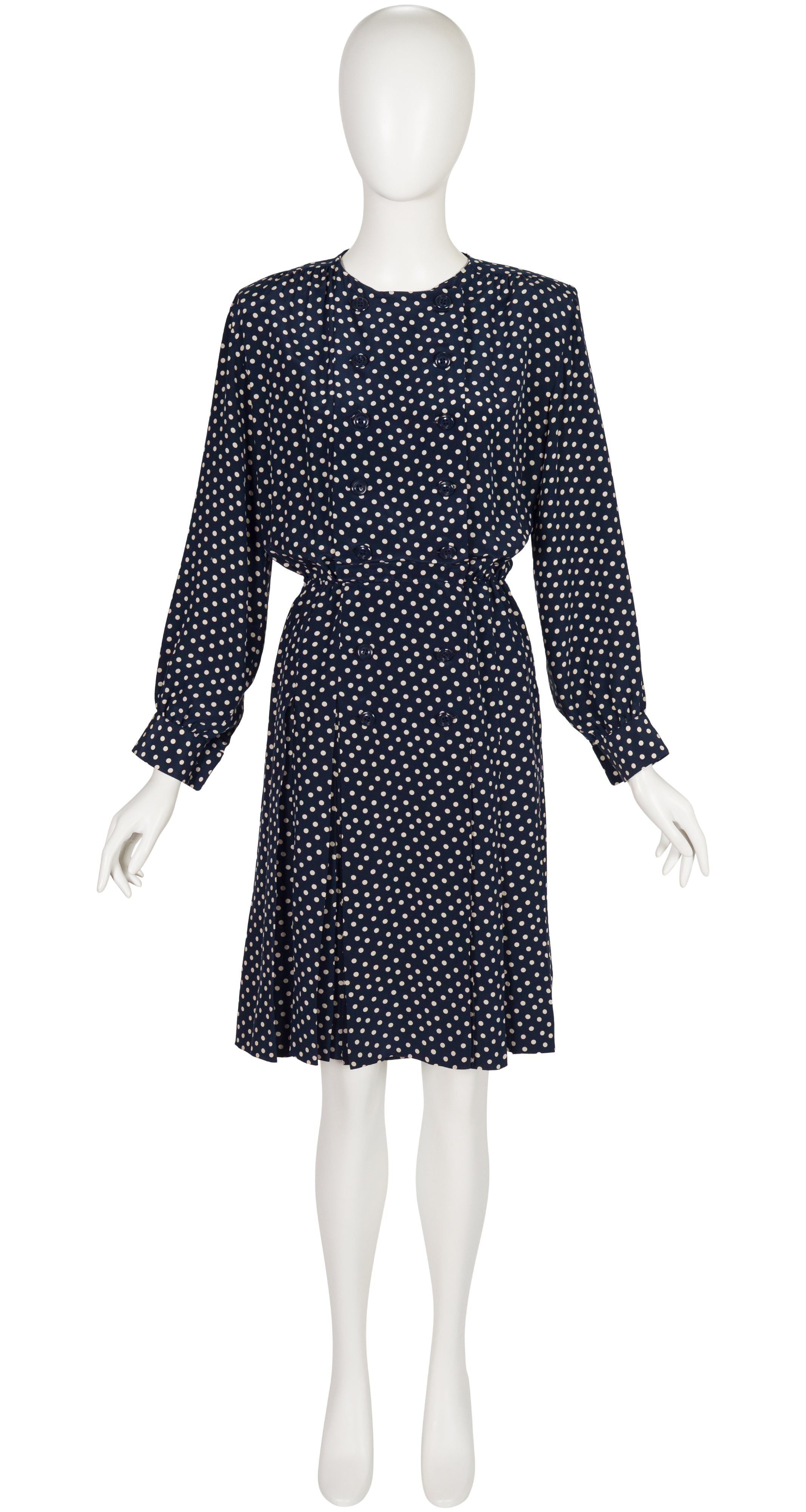 1984 S/S Polka Dot Navy Silk Double-Breasted Dress