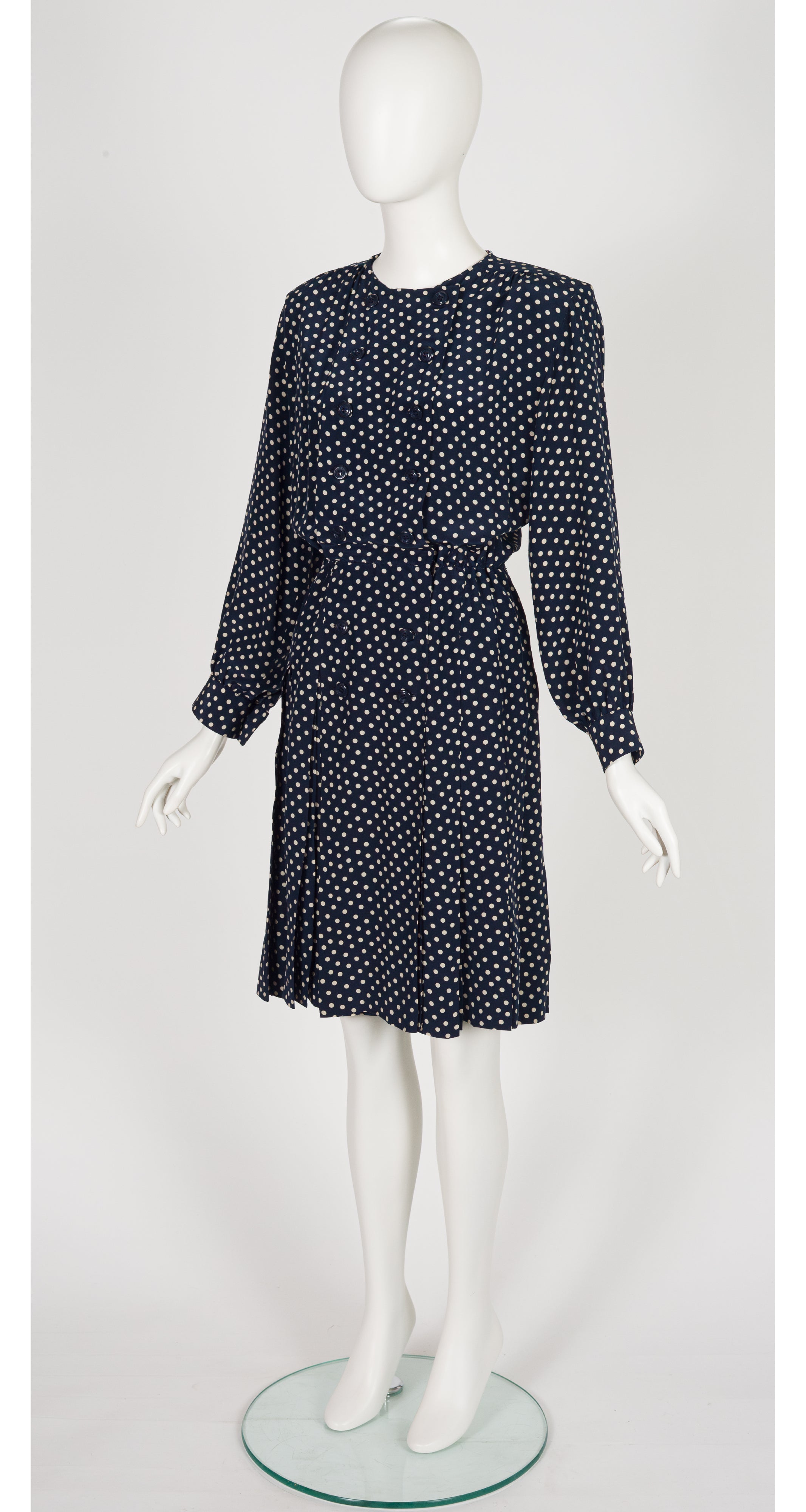 1984 S/S Polka Dot Navy Silk Double-Breasted Dress