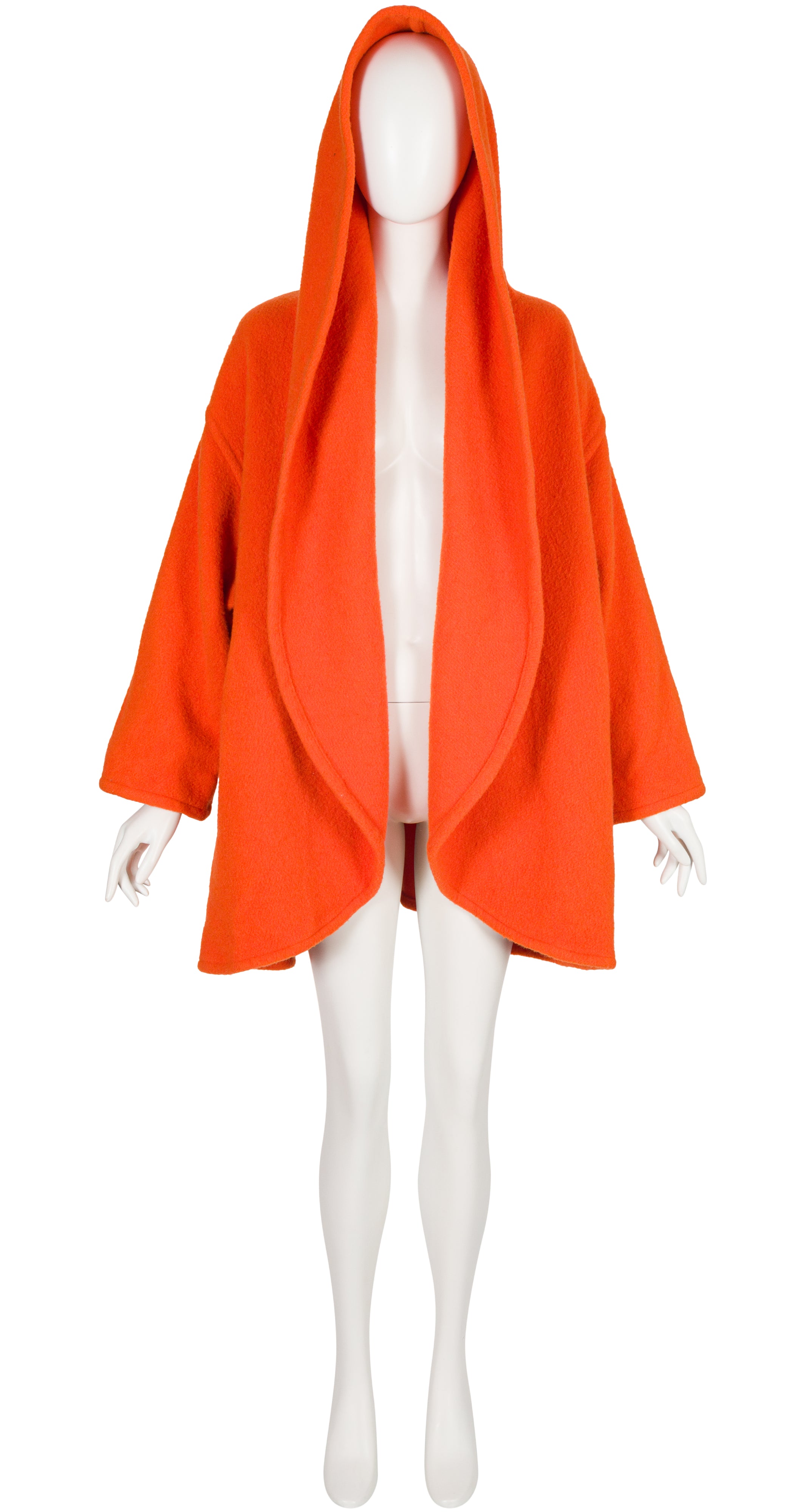 1990s Orange Wool Shawl Hood Swing Coat