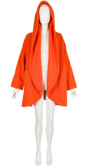 1990s Orange Wool Shawl Hood Swing Coat