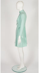 1960s Aqua Wool Jabot Tie Long Sleeve Dress