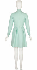 1960s Aqua Wool Jabot Tie Long Sleeve Dress