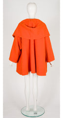 1990s Orange Wool Shawl Hood Swing Coat