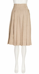 1980s Beige Linen Pleated Knee-Length Skirt