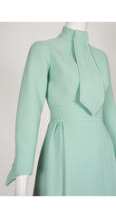 1960s Aqua Wool Jabot Tie Long Sleeve Dress