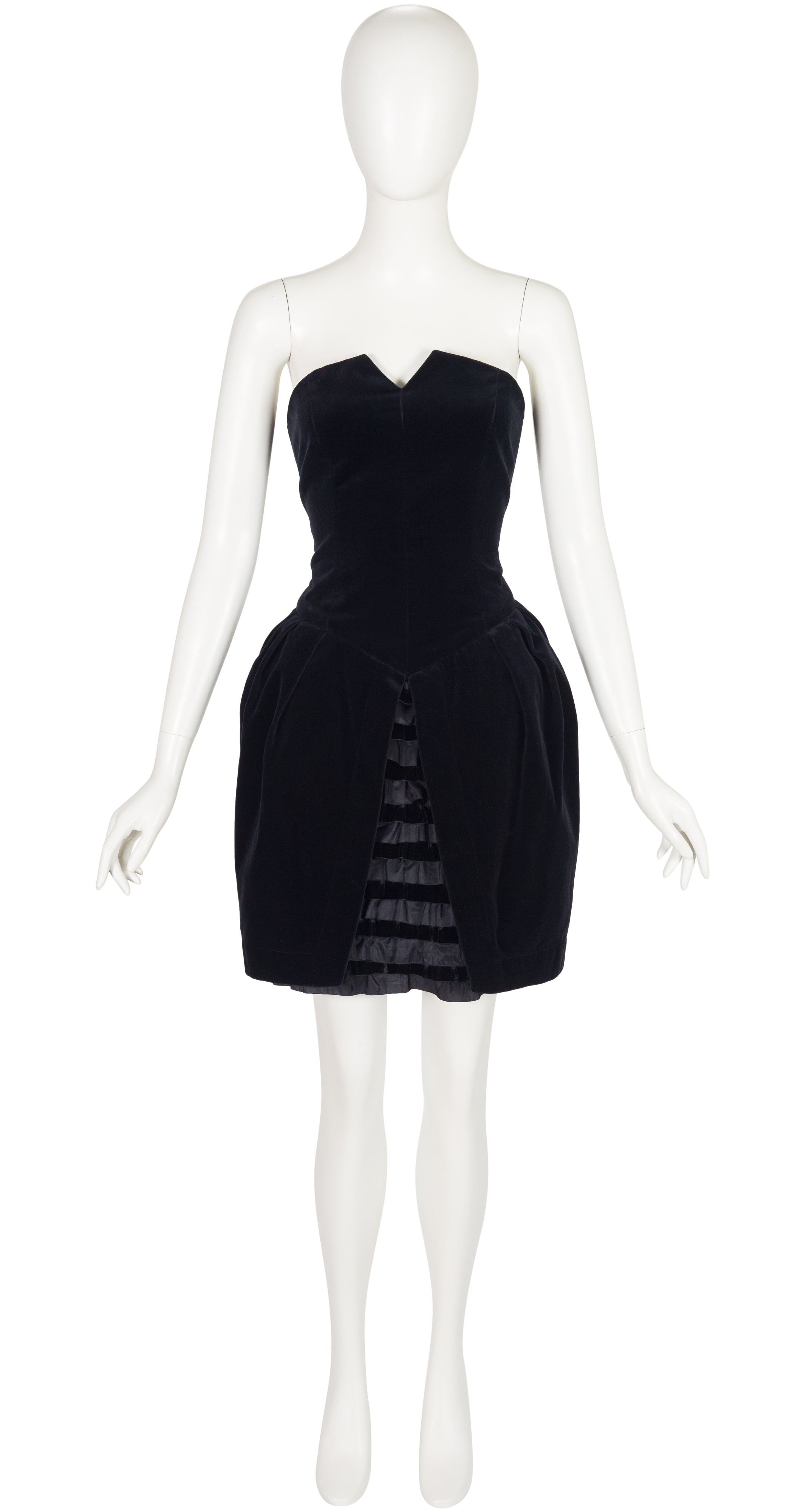 1980s Black Velvet Tulip Skirt Mini Cocktail Dress