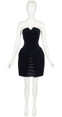1980s Black Velvet Tulip Skirt Mini Cocktail Dress