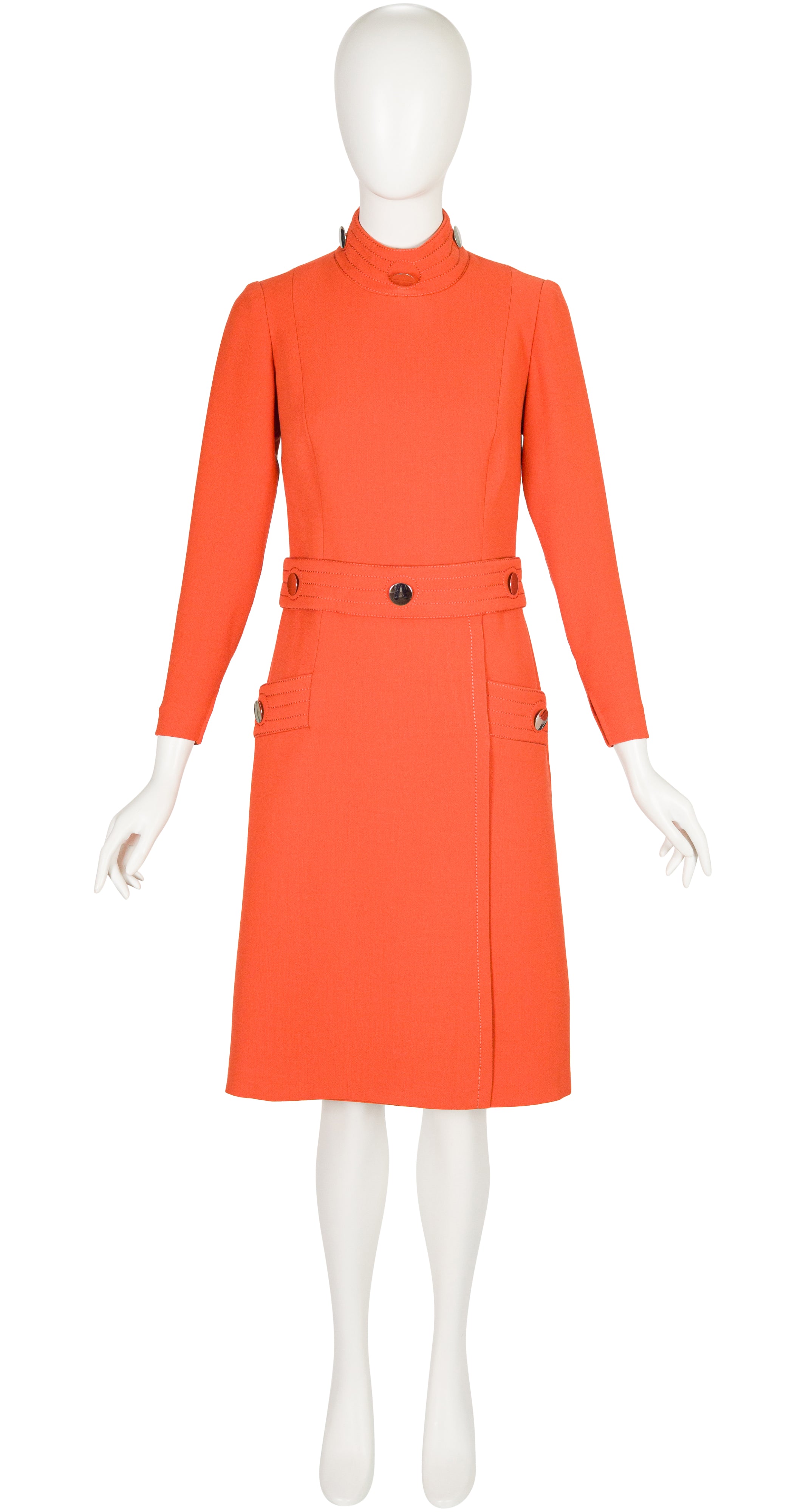 1960s Space Age Orange Wool Mock Neck Dress