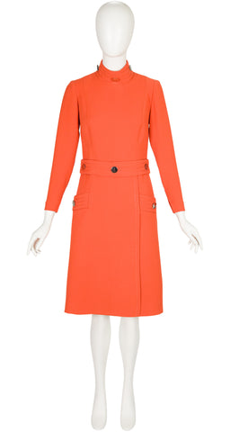 1960s Space Age Orange Wool Mock Neck Dress