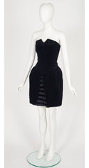 1980s Black Velvet Tulip Skirt Mini Cocktail Dress