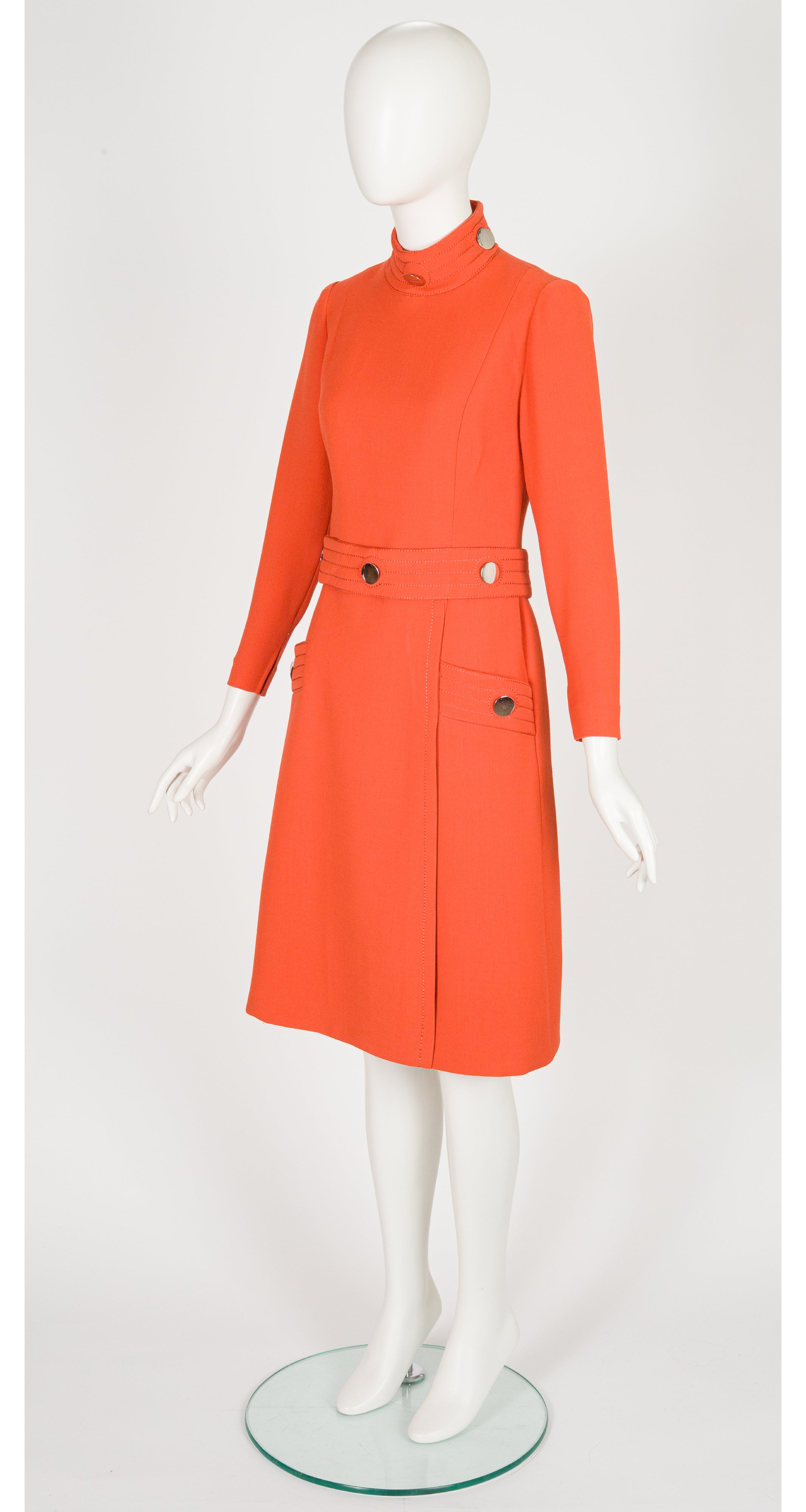 1960s Space Age Orange Wool Mock Neck Dress