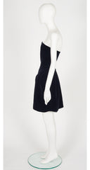 1980s Black Velvet Tulip Skirt Mini Cocktail Dress