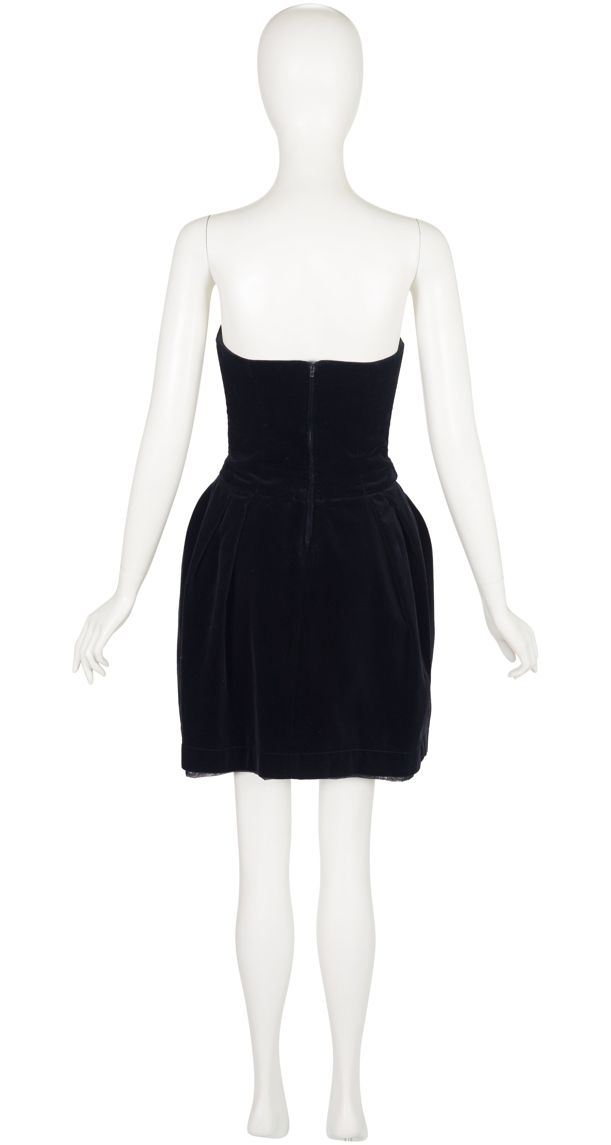 1980s Black Velvet Tulip Skirt Mini Cocktail Dress