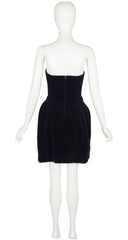 1980s Black Velvet Tulip Skirt Mini Cocktail Dress