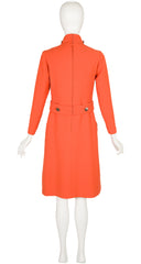 1960s Space Age Orange Wool Mock Neck Dress