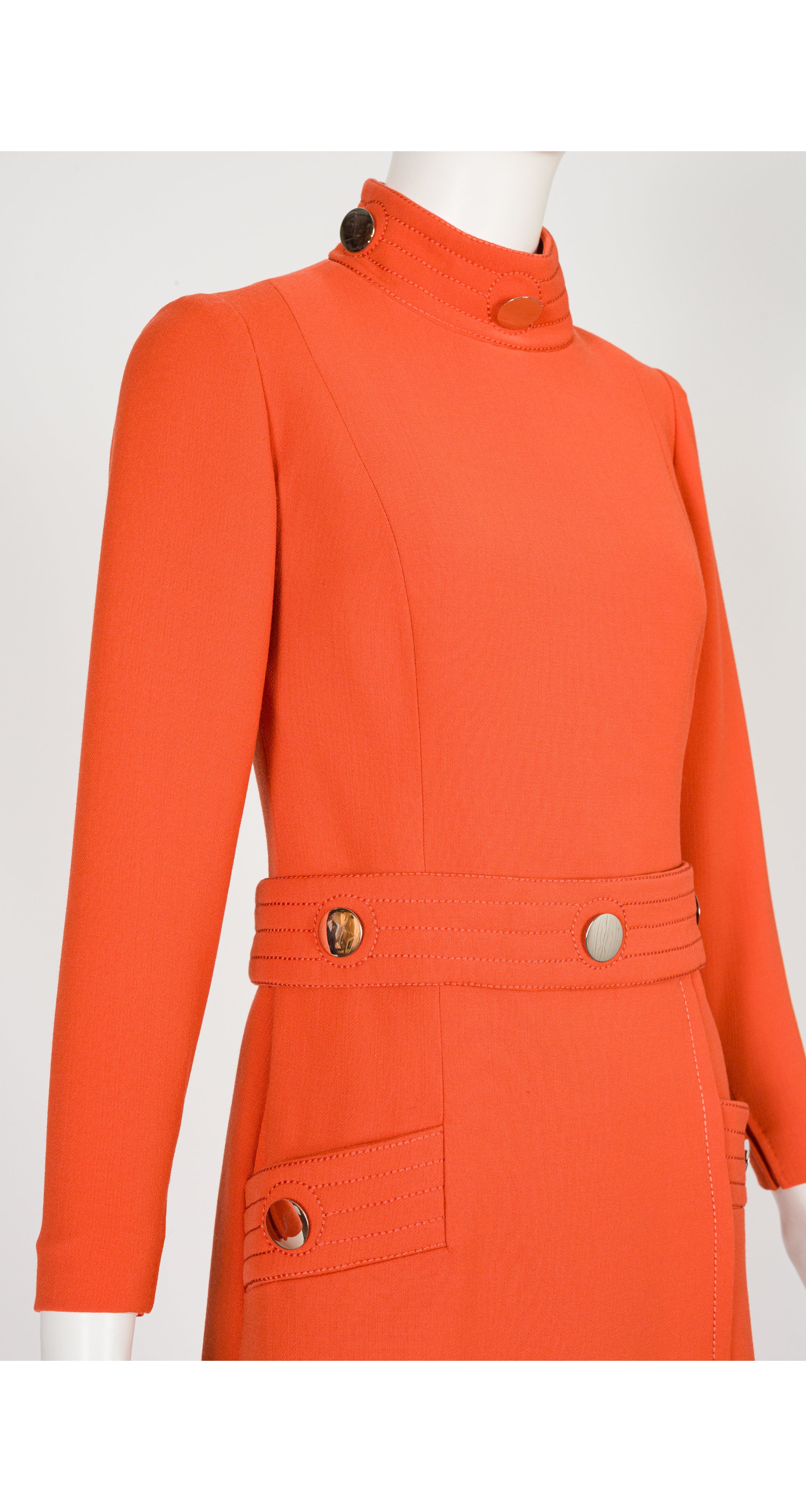 1960s Space Age Orange Wool Mock Neck Dress