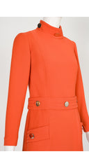 1960s Space Age Orange Wool Mock Neck Dress