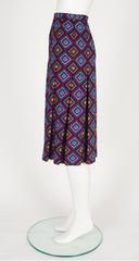 1970s Geometric Print Wool Challis Pleated Skirt