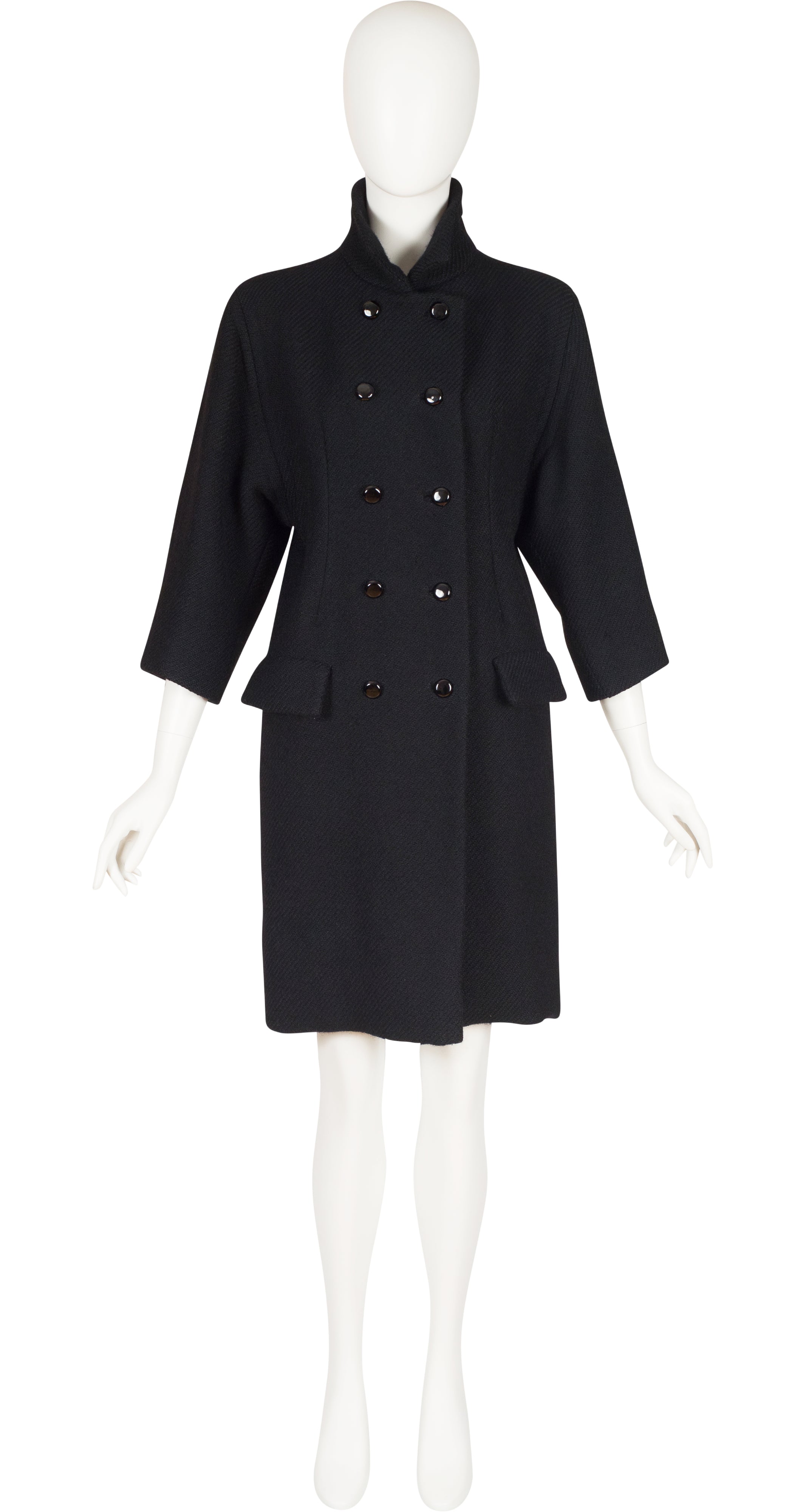 1960s Black Wool Tailored Double-Breasted Coat